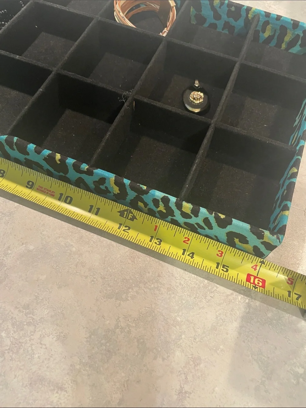 Raymond Waites Teal Leopard Print Compartment Jewelry Organizer